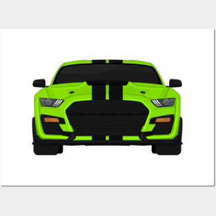 Shelby GT500 2020 Grabber-Lime + Black Stripes Posters and Art